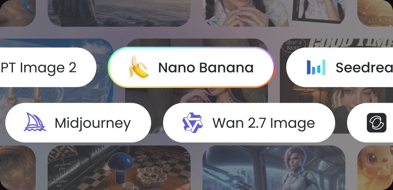 AI model choices alongside a gallery of creative inspiration