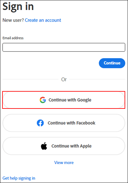adobe sign in with google account