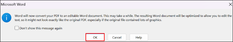 convert pdf to editable word click ok